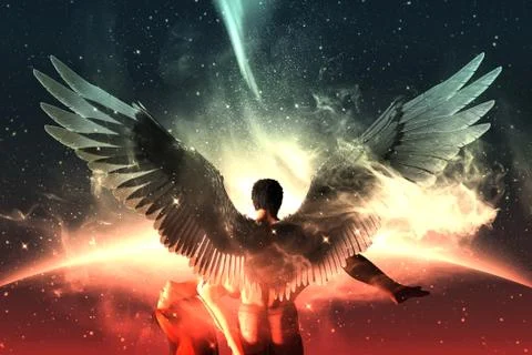 Till death do us part,3d illustration of an Angels in heaven land,Mixed media Stock Illustration