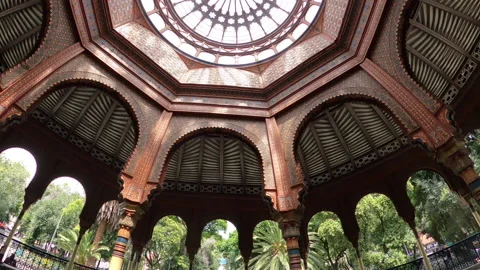 Till down of dome and interior of Moorish kiosk in Mexico City Stock Footage 162017497