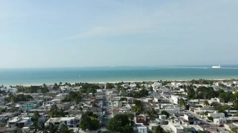 Tilt up aerial view over Puerto Progreso city in Yucatan peninsula, Stock Footage 190890920