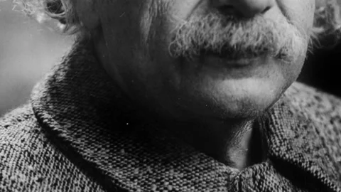 Tilt of an Albert Einstein picture with E=mc2 formula Stock Footage 139859442