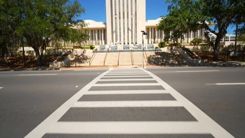 Tilt up and approach Florida State Capitol Building Tallahassee Stock Footage
