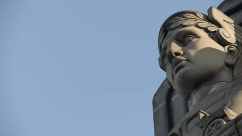 Tilt up and down across Loraine Carnegie Bridge Guardians of Transportation Stock Footage 89945232