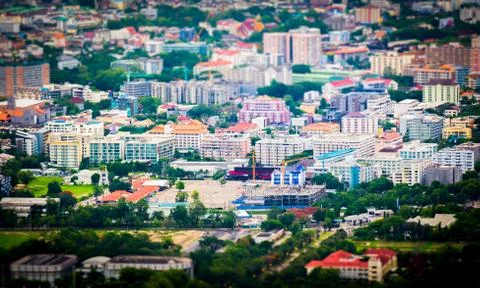 Tilt and shift miniature effect of buildings in Chiang Mai, Thailand Stock Photos