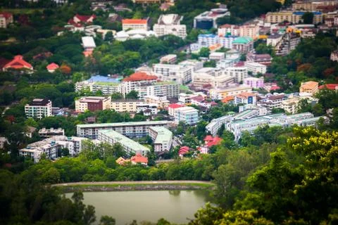 Tilt and shift miniature effect of buildings in Chiang Mai, Thailand Stock Photos