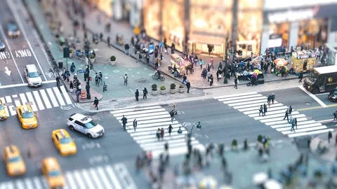 Tilt and shift timelapse of Herald square in New York City at night, people Stock Footage 100514583