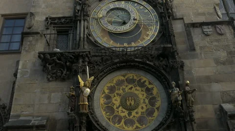 Tilt up the astronomical clock tower Prague Stock Footage 67317884