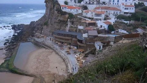 Tilt up Azenhas do Mar Stunning Seaside Town near Sintra in Portugal. Stock Footage 112528906