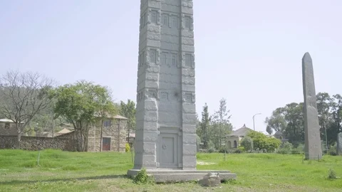 Tilt Base Top Angled View Rome Stele No 2 Northern Stelae Field Aksum Ethiopia Stock Footage 123178319