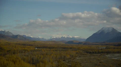 Tilt Blue Sky to Fall Color Trees Distant Mountains Stock Footage 38086246