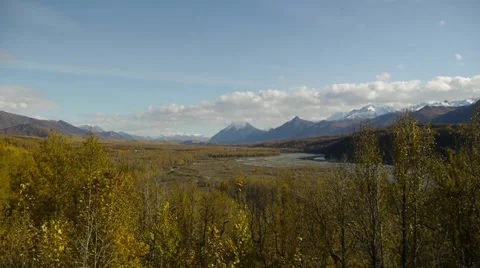 Tilt Blue Sky to Fall Color Trees Distant Mountains 2 Stock Footage 38086353
