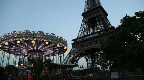 Tilt up on carousel near the Eiffel Stock Footage 51242231
