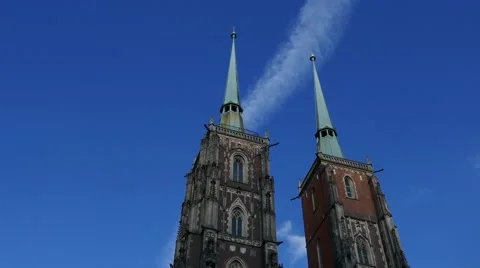Tilt up of the Cathedral of St. John the Baptist in Wrocław, Poland Stock Footage 67894688