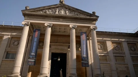 Tilt clip down the facade of the Ashmolean Museum Stock Footage 97432407