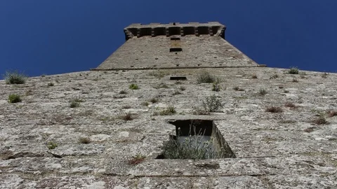 Tilt-Up close-up of an old medieval Tower in the Tuscany countryside, Italy. Stock Footage 97869198