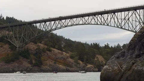 Tilt up to Deception Pass Bridge, Washington State. Stock Footage 99053677