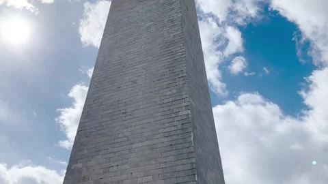 Tilt Down Along Washington Monument Reveals Tourists and USA Flags Stock Footage 270194575