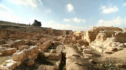 Tilt down at archaeological site Stock Footage 37090017