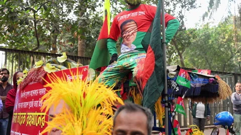 Tilt Down BNP Supporter Holding Flags Dhaka Bangladesh Headquarters Election Stock Footage 339029075