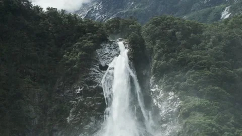 Tilt Down Bowen Falls Slow Motion in Milford Sound Stock Footage 137470931