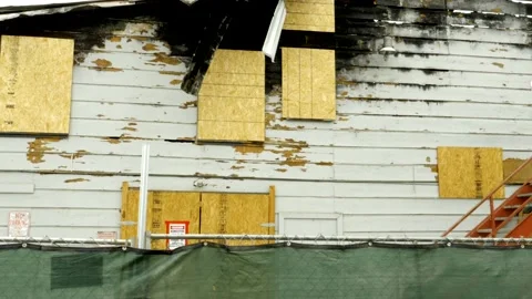 Tilt Down of Burned Building Stock Footage 234082062