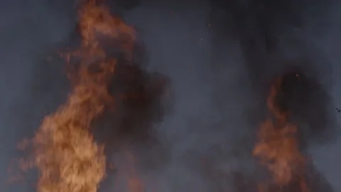 Tilt down burning cabin Stock Footage 165330250