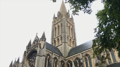 Tilt down of Cathedral of the Blessed Virgin Mary in Truro, Cornwall, UK Stock Footage 96294227