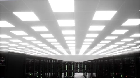 A Tilt down from ceiling to floor in server room Video stock 155223826