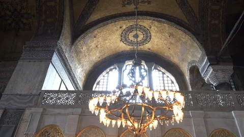 Tilt down clip of a beautiful screen inside hagia sophia mosque, istanbul Stock Footage 114741113