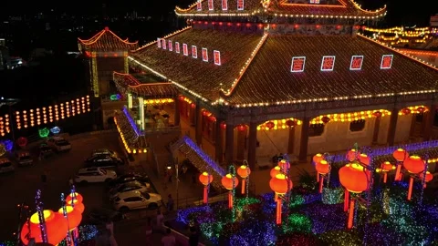 Tilt down colorful lantern and tourist walk Stock Footage 150312640