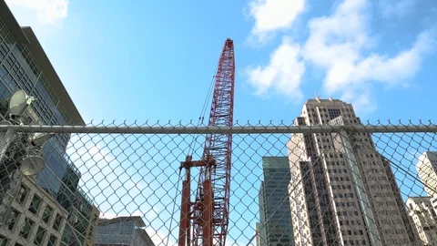 Tilt Down from a crane to a Fenced Construction Area in San Francisco Stock Footage 89236719