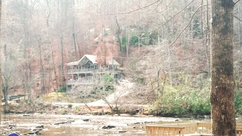 Tilt Down Deck on Coosawattee River Ellijay Georgia 4k Stock Footage 260743071