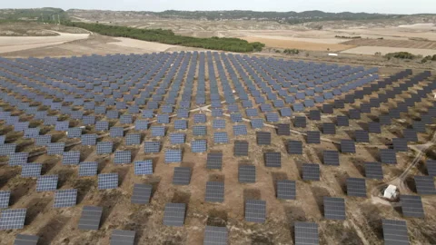 Tilt down drone shot of a solar power plant in rural area Stock Footage 221550524