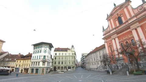 Tilt down empty Preseren main square on workday Stock Footage 127519811