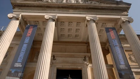 Tilt down the facade of Ashmolean Museum Oxford Stock Footage 97433364