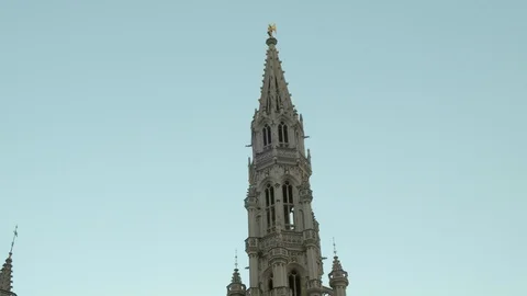Tilt down the facade of Brussels Town Hall, Belgium Stock Footage 110688379