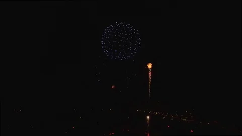 Tilt down with fireworks center Stock Footage 90256472