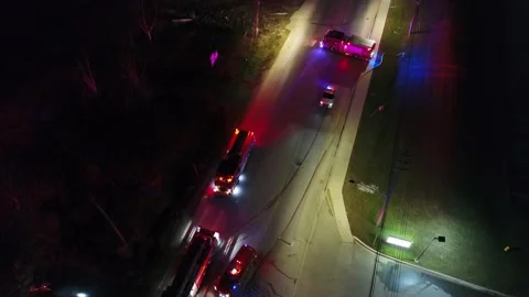 Tilt Down First Responders Night Emergency Vehicles Flashing Lights On Road Stock Footage 222986384