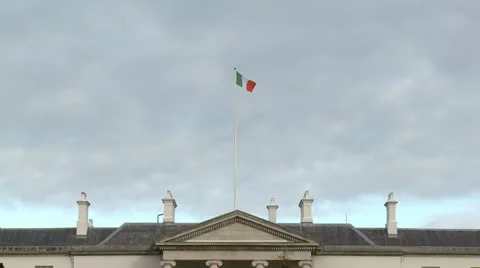 Tilt down from Flag to Aras an Uachtarain Stock Footage 10903778