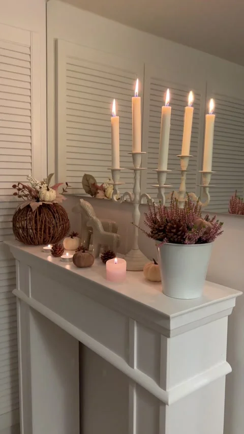Tilt Down Handcrafted Spruce Fireplace Mantel Autumn Candles Decor 9:16 Vidéo 344763817