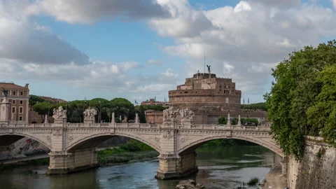 Tilt down hyperlapse by the Tibre river with the classic Sant'Angelo Stock Footage 160527457