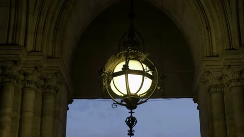 Tilt down the interior arch of Rathaus to Burgtheater Stock Footage 81547738