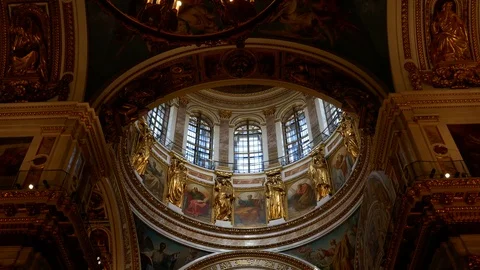 Tilt down in the interior of St Isaac's Cathedral in Saint Petersburg Stock Footage 103288647