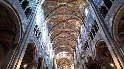 Tilt down interior view of Parma Cathedral, Emilia-Romagna, Italy Stock-Footage 296278747