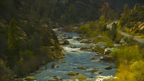 Tilt down kern river rapids Stock Footage 87360240