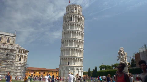 Tilt down on leaning tower of Pisa, People in foreground Stock Footage 54661913