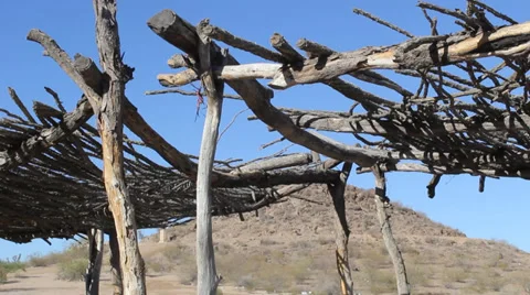 Tilt Down Native American Awning of Sticks Video stock 32165850