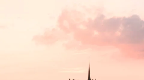 Tilt Down to Notre Dame at Sunset 2 Stock Footage 52813736