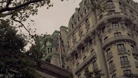 Tilt down of Old building and Pride Flag Manhattan New York City 4K Stock Footage 255754519