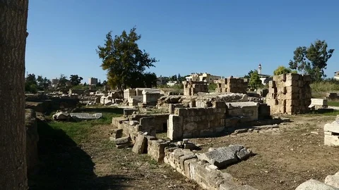 Tilt down to old Roman graves and ruins, Tyre, Lebanon Stock Footage 119101768