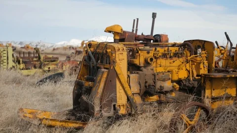 Tilt Down Old Rusted Tractor Medium Stock Footage 86930480